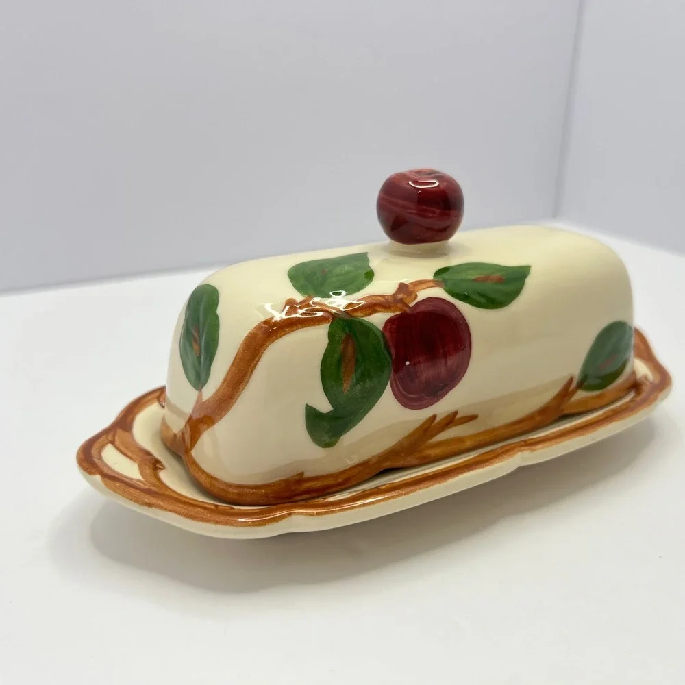 Franciscan Apple Butter Dish with Lid 1949-1953 Vintage Hand Painted USA Made